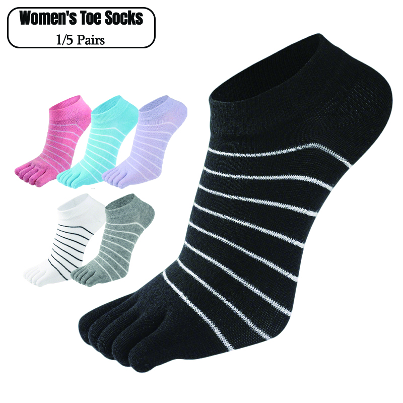 1/5 Pairs Women Striped Five T - Ankle Sock Low Cut ulasan dan harga